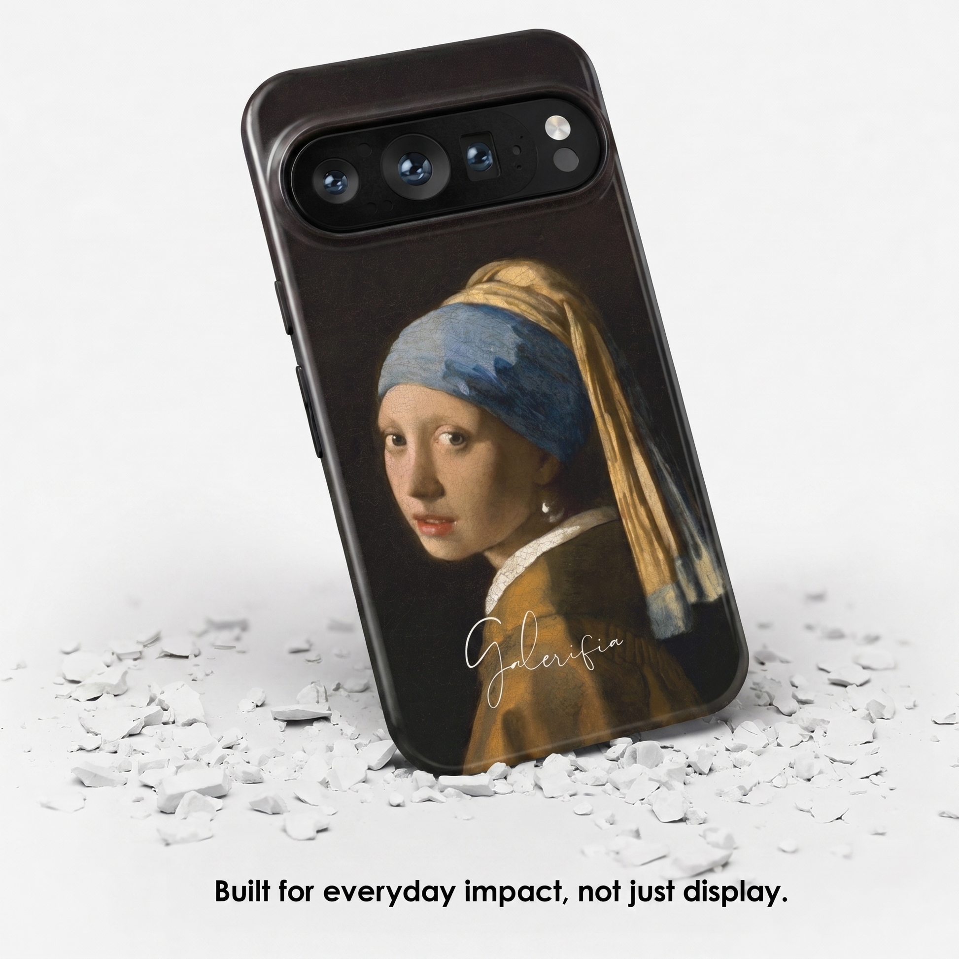 Angled view of Girl with a Pearl Earring by Johannes Vermeer tough Google Pixel case