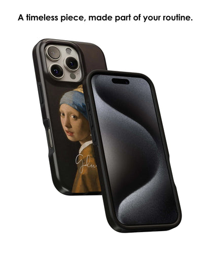 Lifestyle render of Girl with a Pearl Earring by Johannes Vermeer premium iPhone case designed for everyday protection by Galerifia.