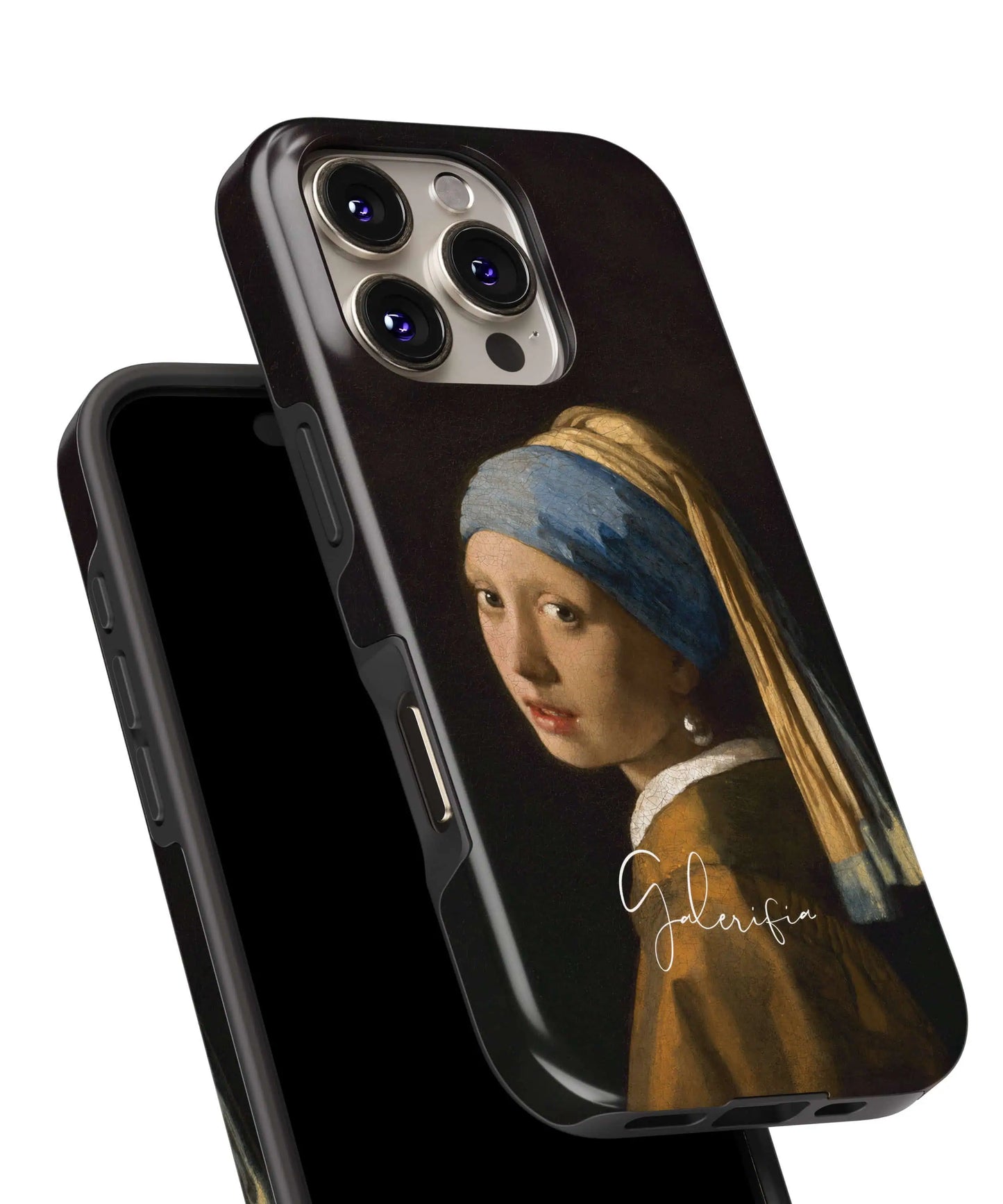 Glossy close-up of Girl with a Pearl Earring by Johannes Vermeer art iPhone case showing detailed portrait textures and soft lighting by Galerifia.