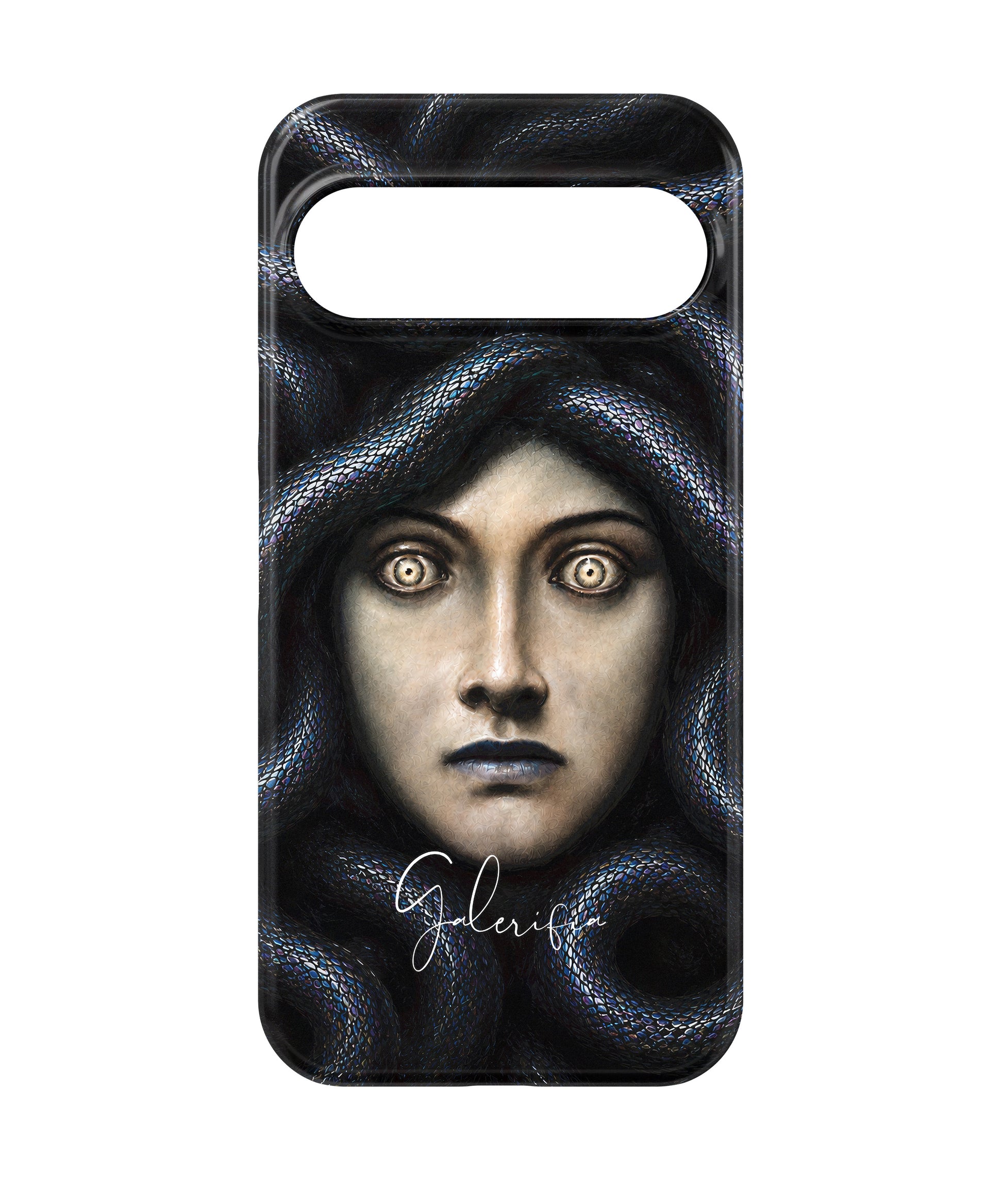 Close-up camera cutout view of Head of Medusa by Franz von Stuck Google Pixel phone case