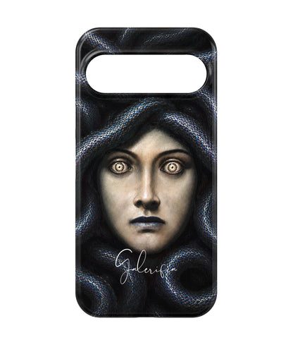 Close-up camera cutout view of Head of Medusa by Franz von Stuck Google Pixel phone case
