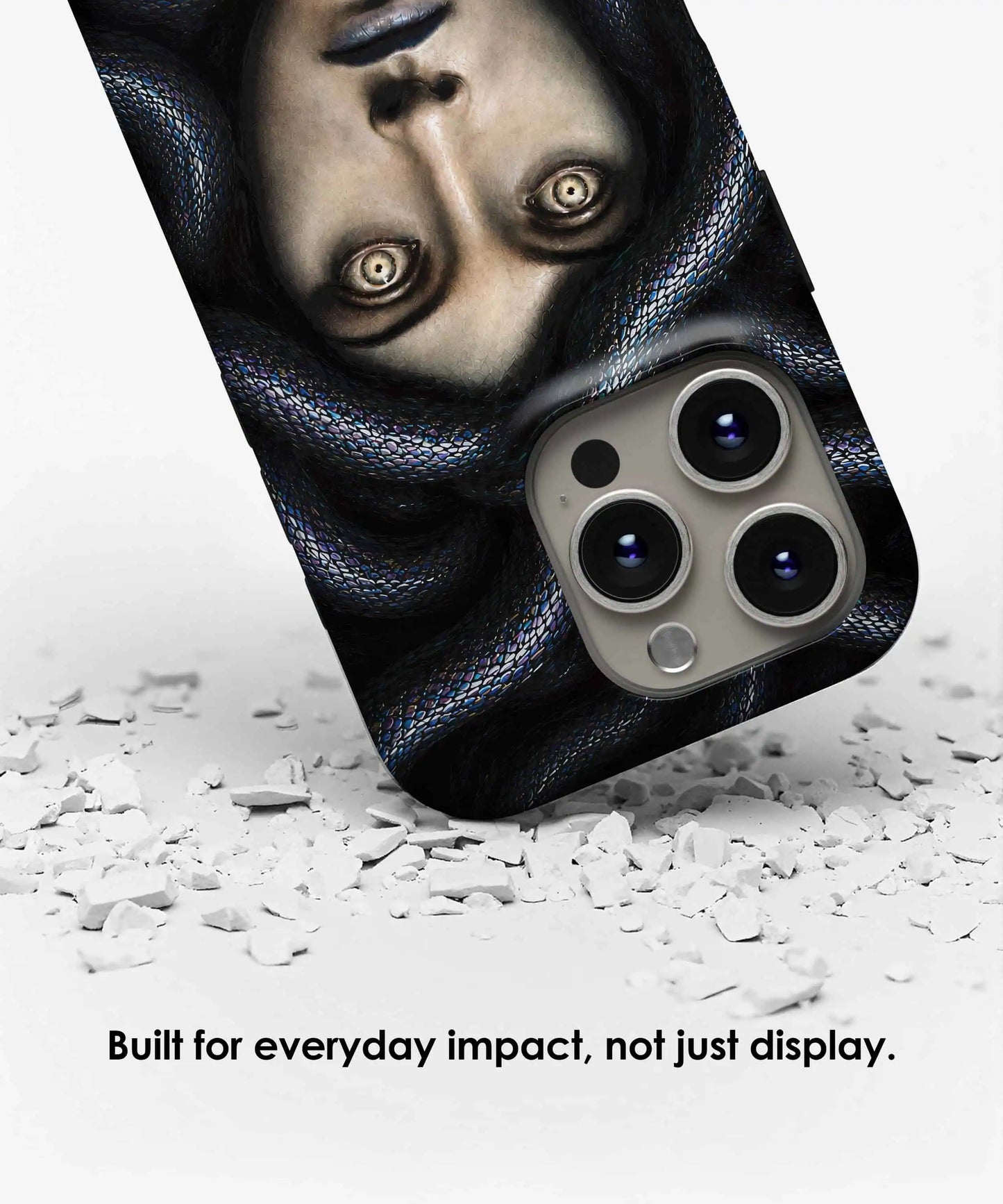 Lifestyle render of Head of Medusa by Franz von Stuck premium iPhone case designed for everyday protection by Galerifia.