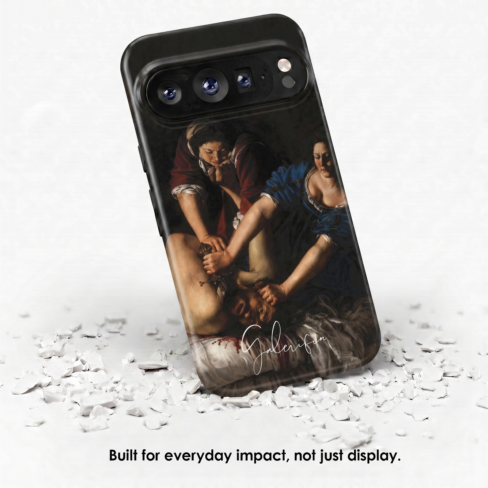 Angled view of Judith Beheading Holofernes by Artemisia Gentileschi tough Google Pixel case