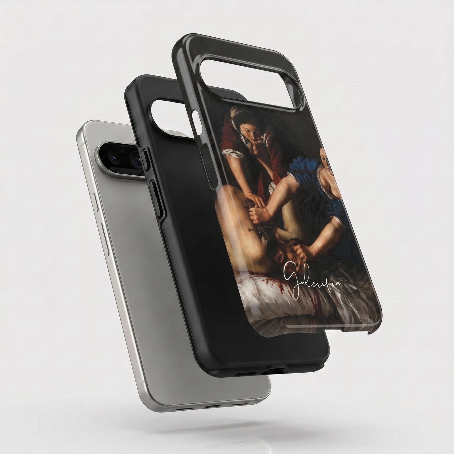Exploded view of tough Google Pixel case featuring Judith Beheading Holofernes by Artemisia Gentileschi artwork