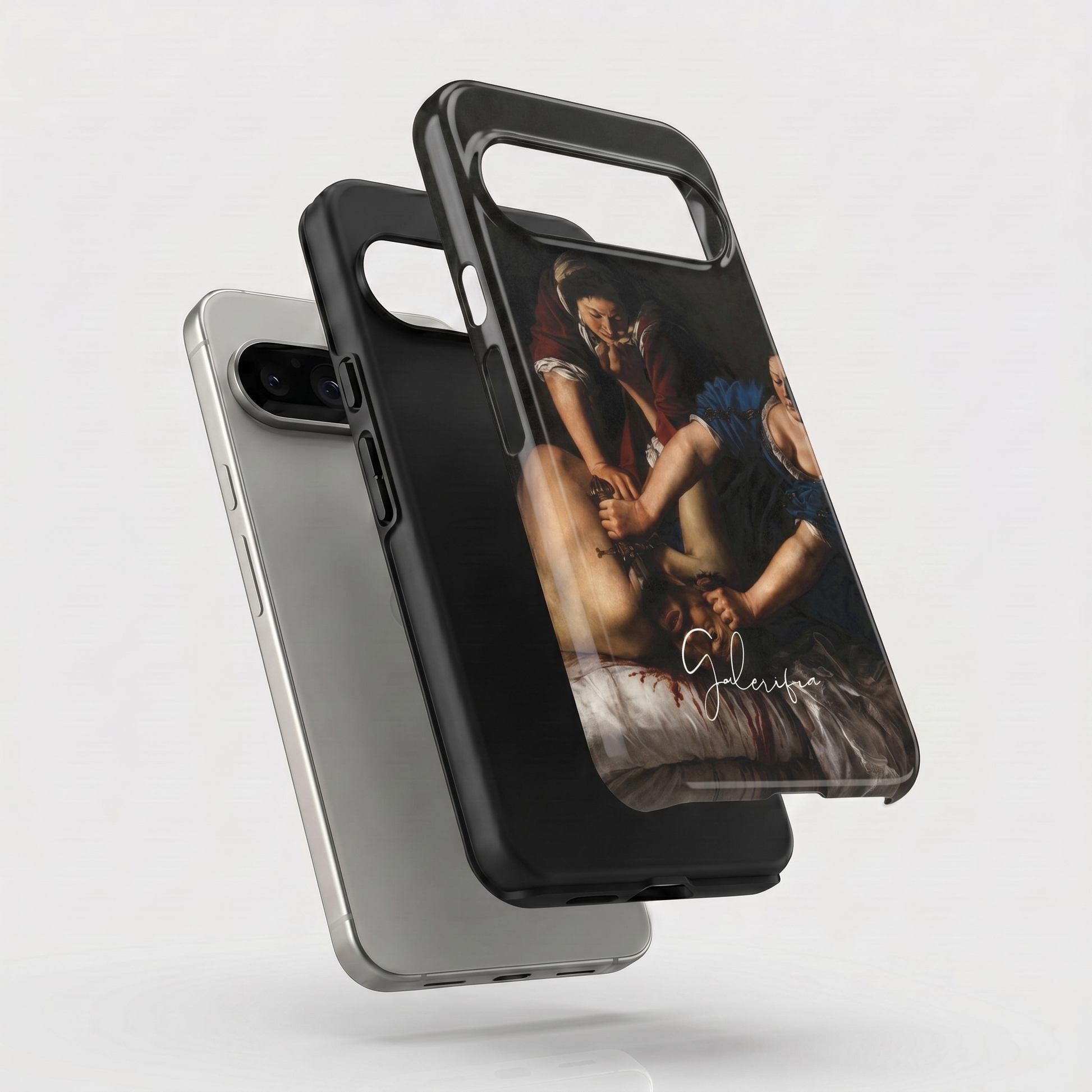 Exploded view of tough Google Pixel case featuring Judith Beheading Holofernes by Artemisia Gentileschi artwork