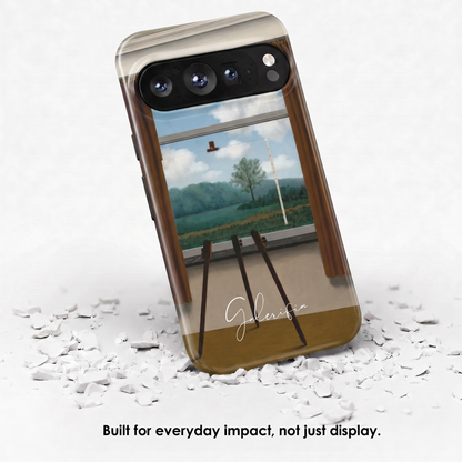 Angled view of La condition humaine by René Magritte tough Google Pixel case