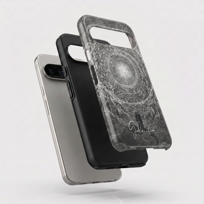 Exploded view of tough Google Pixel case featuring Paradiso Canto 34 by Gustave Doré artwork