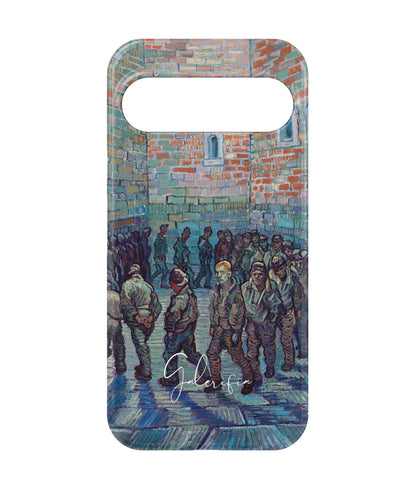 Close-up camera cutout view of Prisoners Exercising by Vincent van Gogh Google Pixel phone case