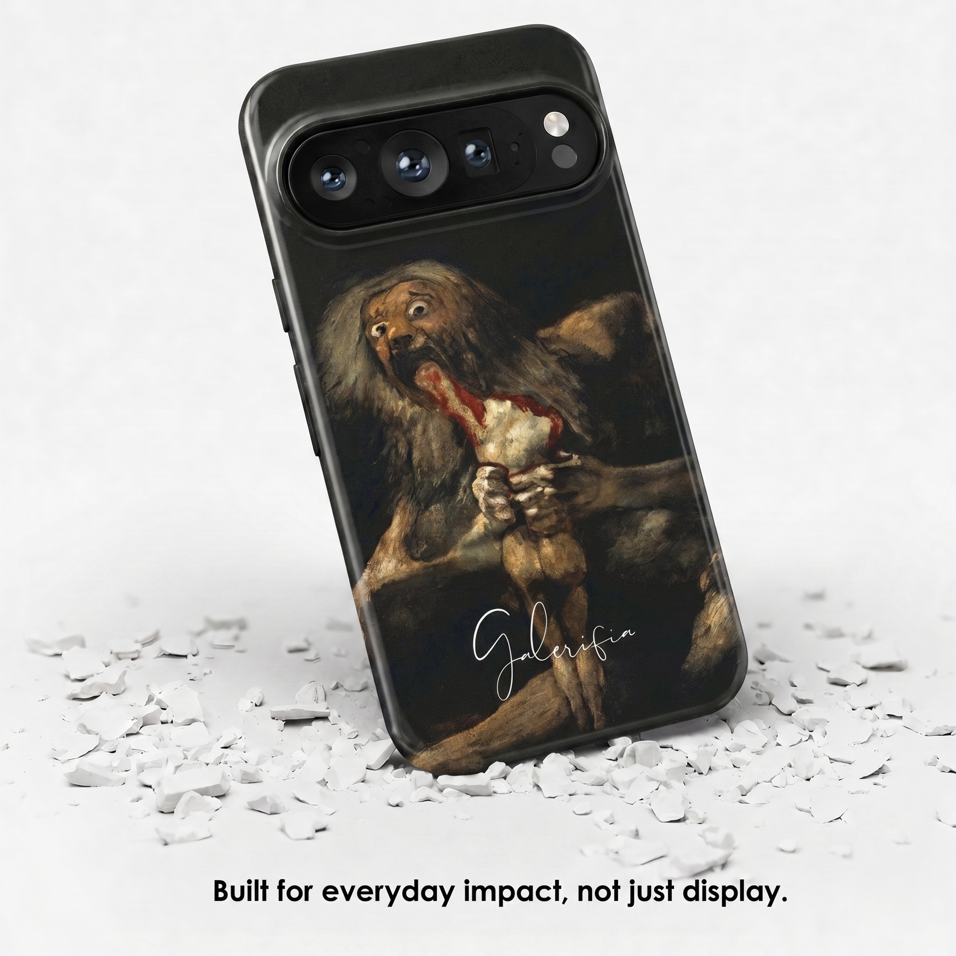 Angled view of Saturn Devouring His Son by Francisco Goya tough Google Pixel case