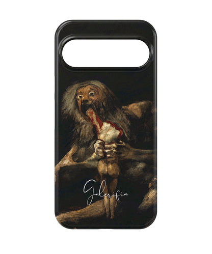 Close-up camera cutout view of Saturn Devouring His Son by Francisco Goya Google Pixel phone case