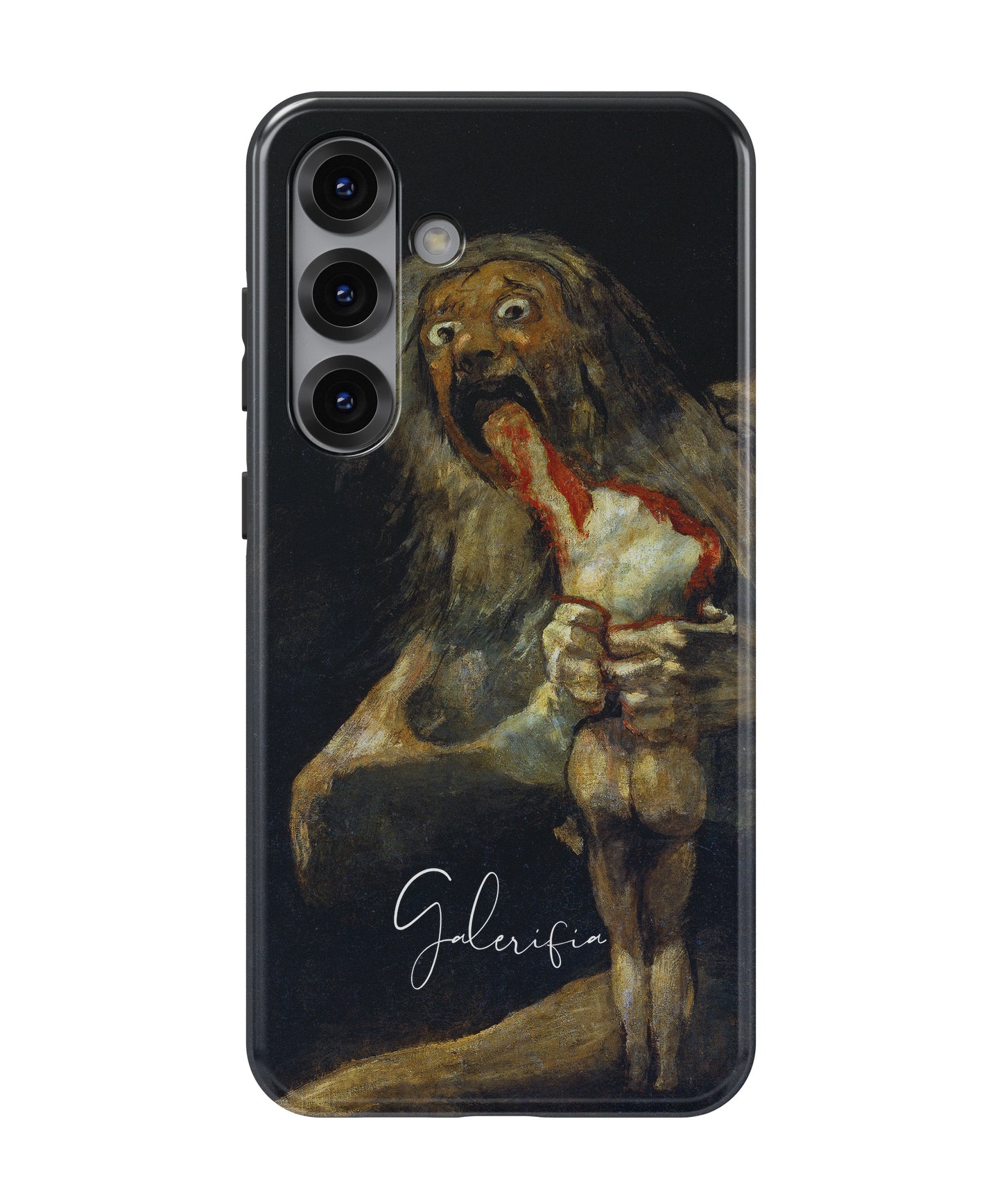 Close-up camera cutout view of Saturn Devouring His Son by Francisco Goya Samsung Galaxy phone case