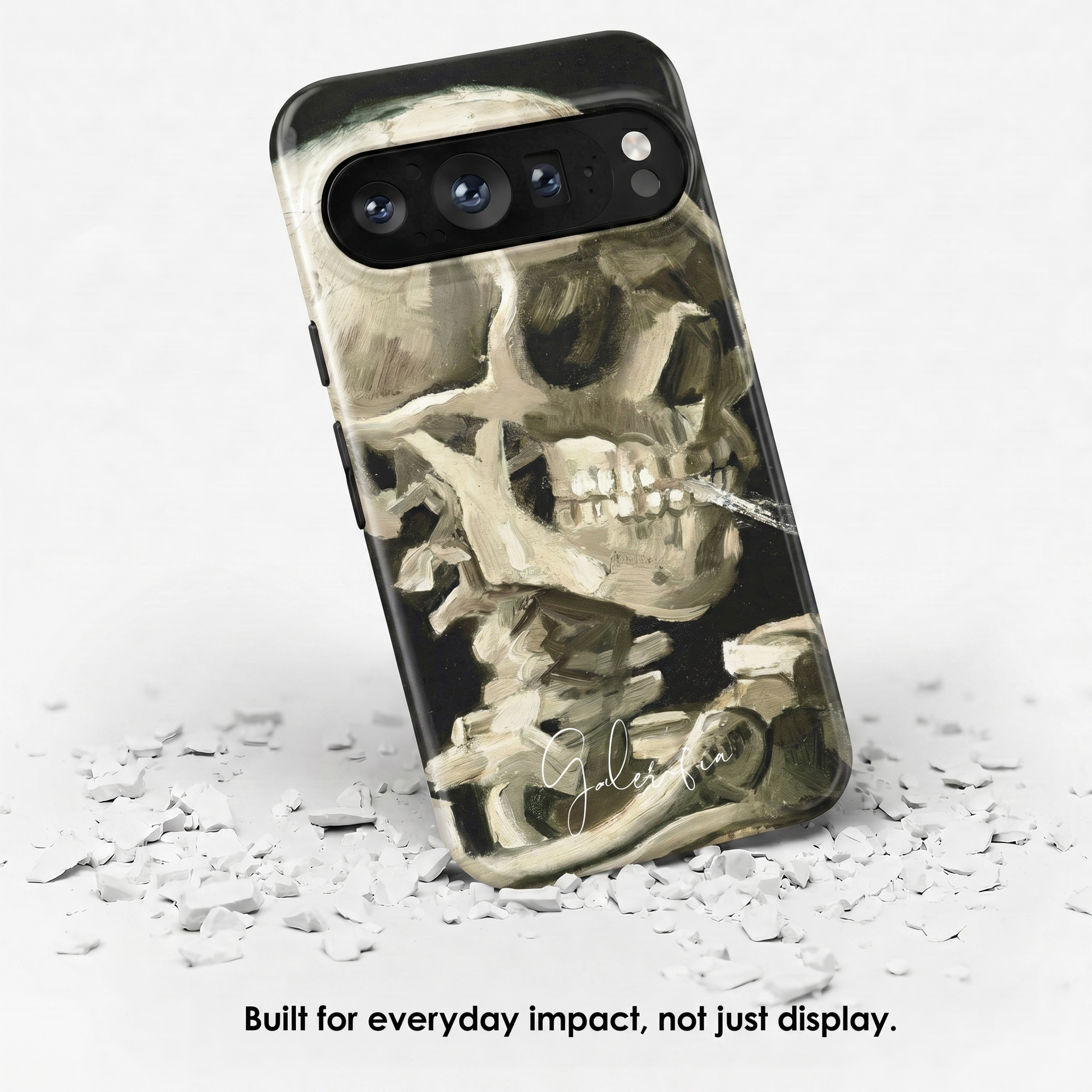 Angled view of Skull of a Skeleton with Burning Cigarette by Vincent van Gogh tough Google Pixel case