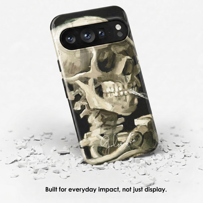Angled view of Skull of a Skeleton with Burning Cigarette by Vincent van Gogh tough Google Pixel case