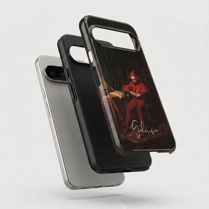 Exploded view of tough Google Pixel case featuring Stańczyk by Jan Matejko artwork