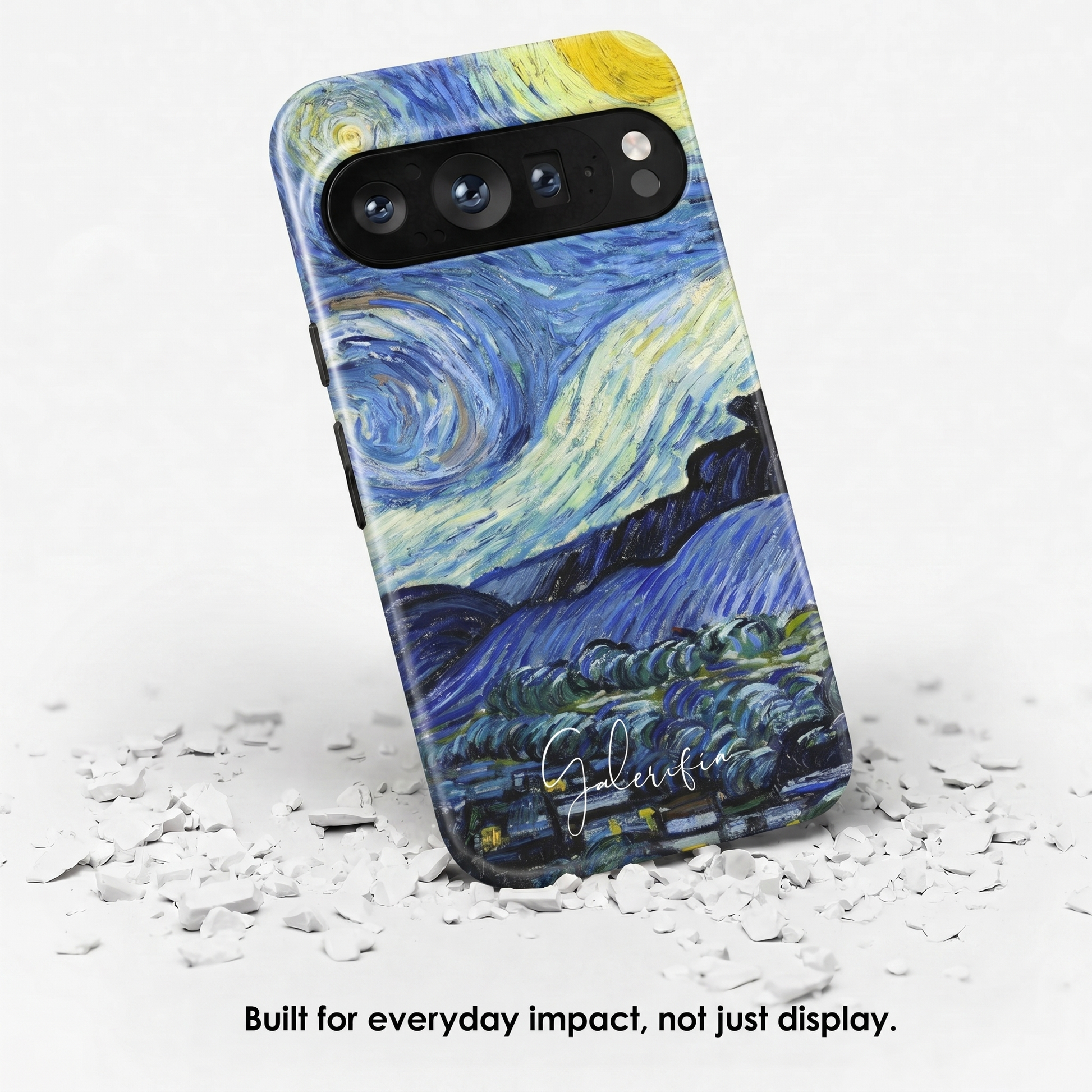 Angled view of Starry Night by Vincent van Gogh tough Google Pixel case