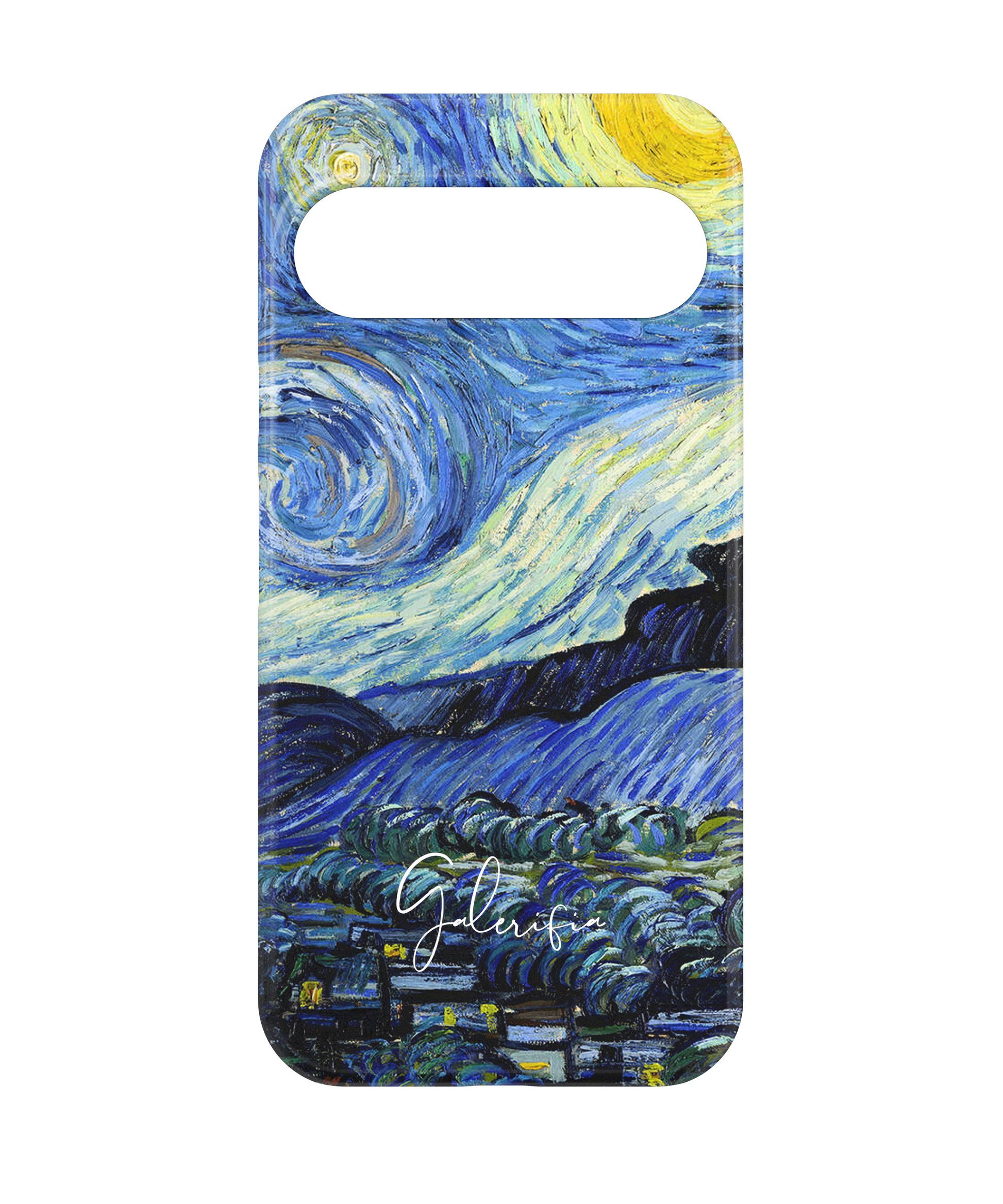 Close-up camera cutout view of Starry Night by Vincent van Gogh Google Pixel phone case