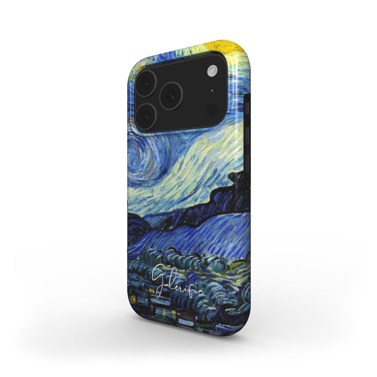 Side profile of Starry Night Vincent van Gogh iPhone case showing slim protective edges