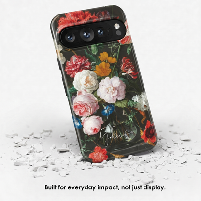 Angled view of Still Life with Flowers in a Glass Vase by Rachel Ruysch tough Google Pixel case