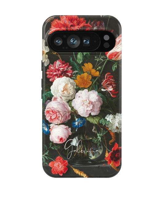 Still Life with Flowers in a Glass Vase by Rachel Ruysch printed on a tough Google Pixel phone case front view