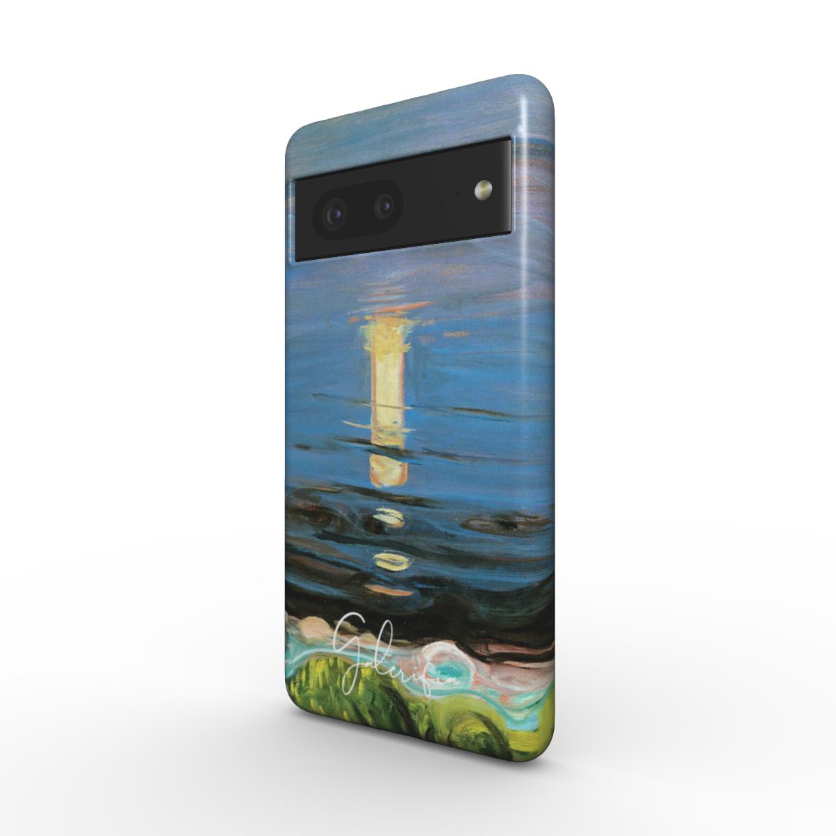 Side profile of Summer Night on the Beach Edvard Munch Google Pixel case showing slim protective edges