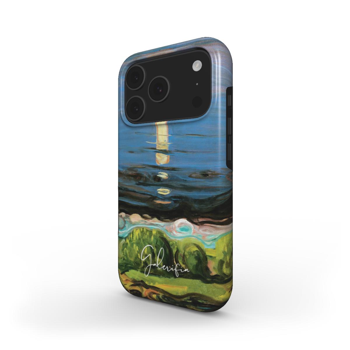 Side profile of Summer Night on the Beach Edvard Munch iPhone case showing slim protective edges