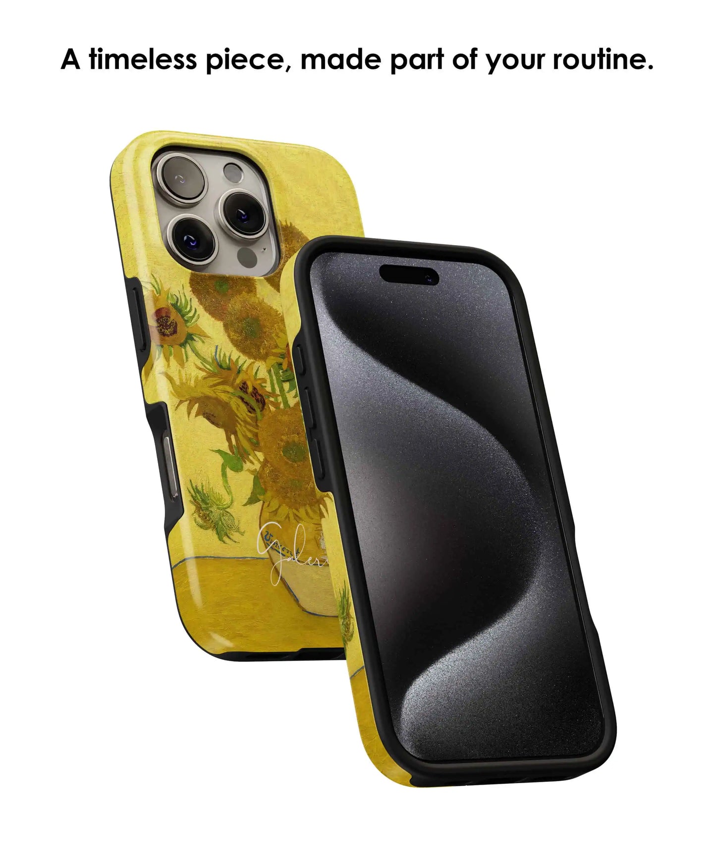 Lifestyle render of Sunflowers by Vincent van Gogh premium iPhone case designed for everyday protection by Galerifia.