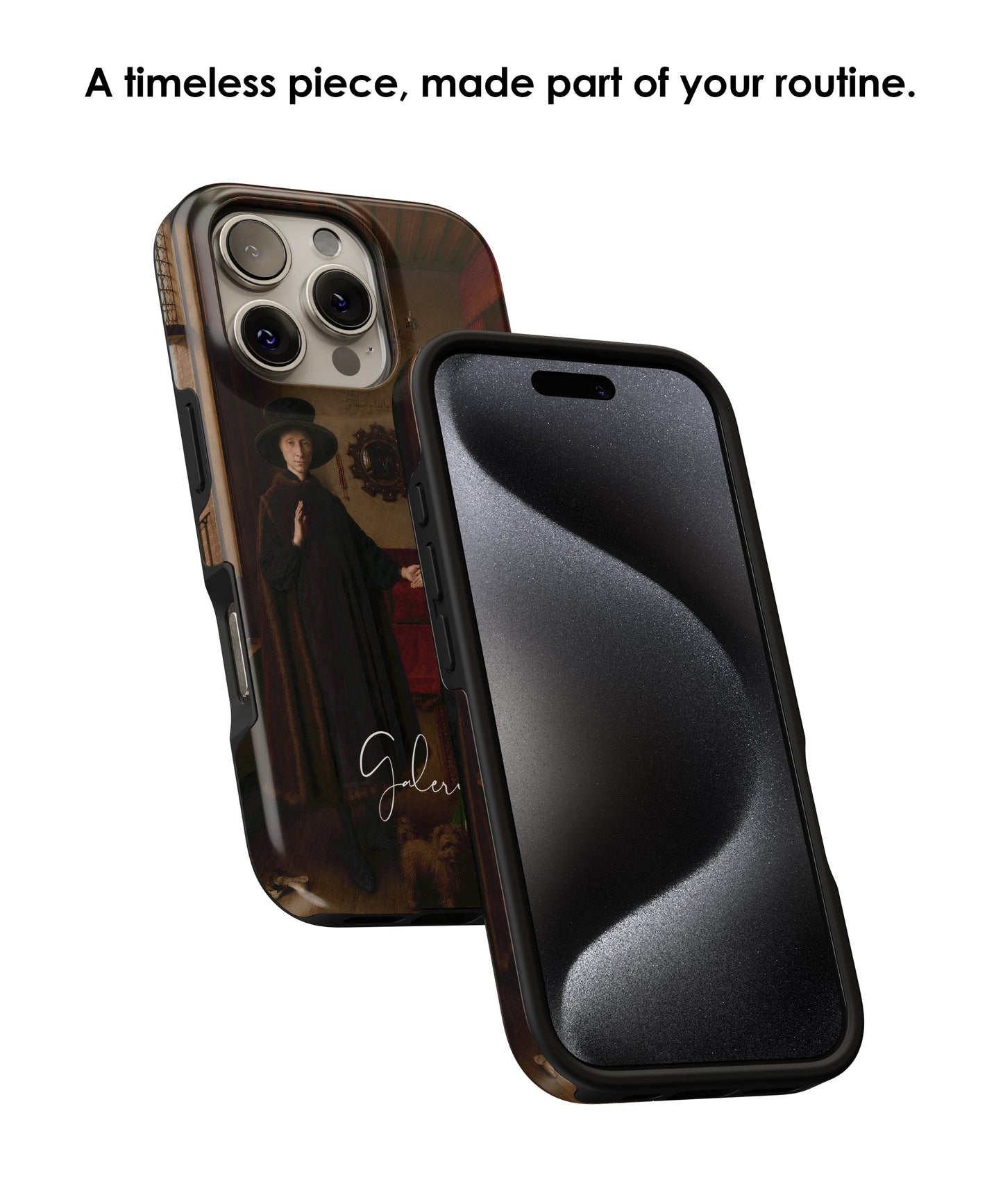 Lifestyle render of The Arnolfini Portrait by Jan van Eyck premium iPhone case designed for everyday protection by Galerifia.