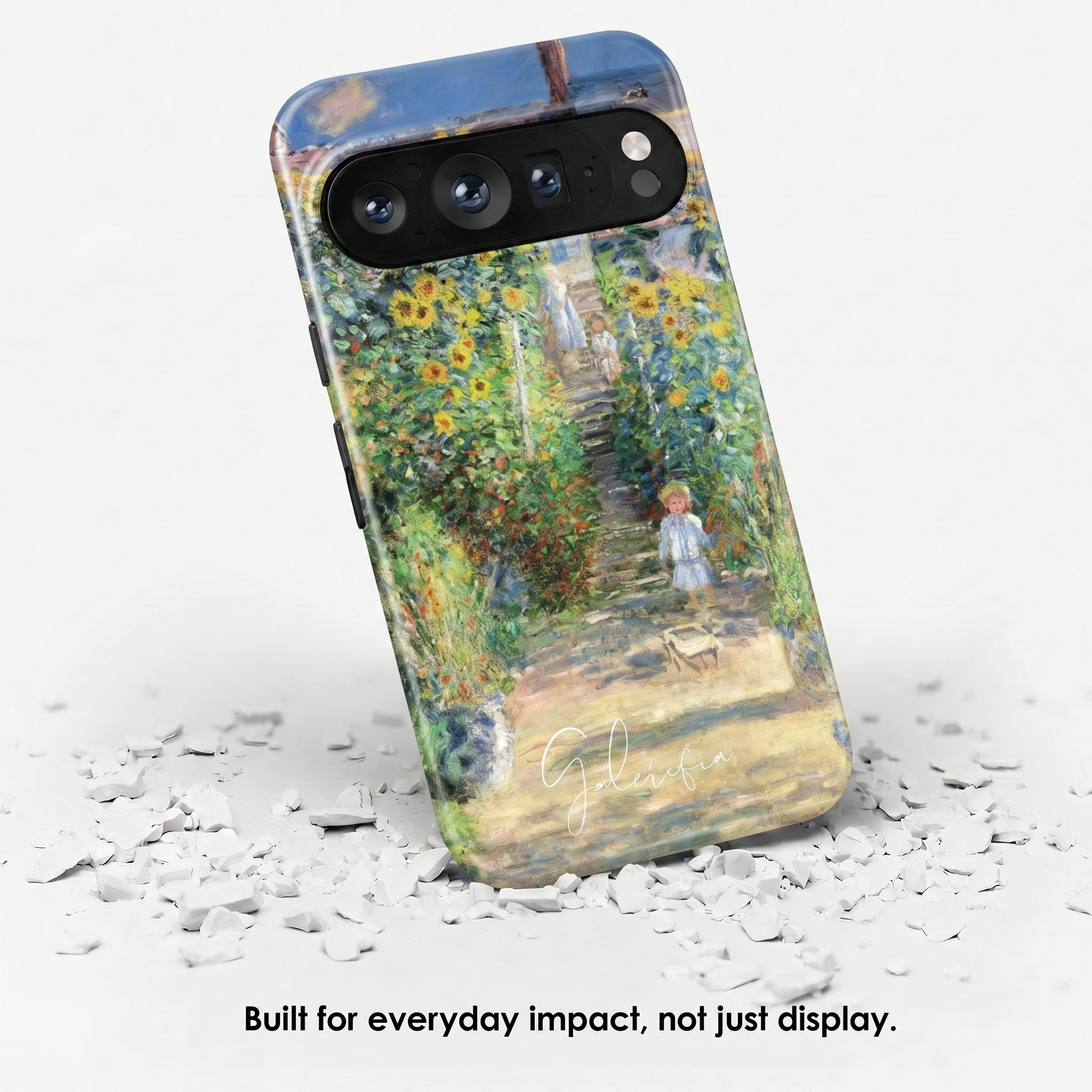 Angled view of The Artist’s Garden at Vétheuil by Claude Monet tough Google Pixel case