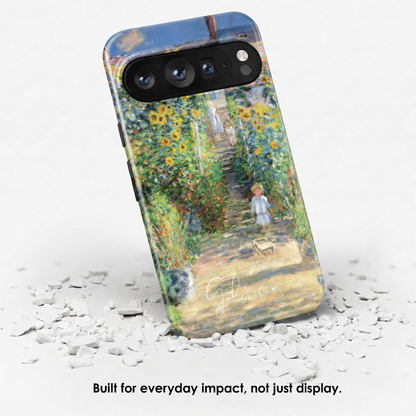 Angled view of The Artist’s Garden at Vétheuil by Claude Monet tough Google Pixel case
