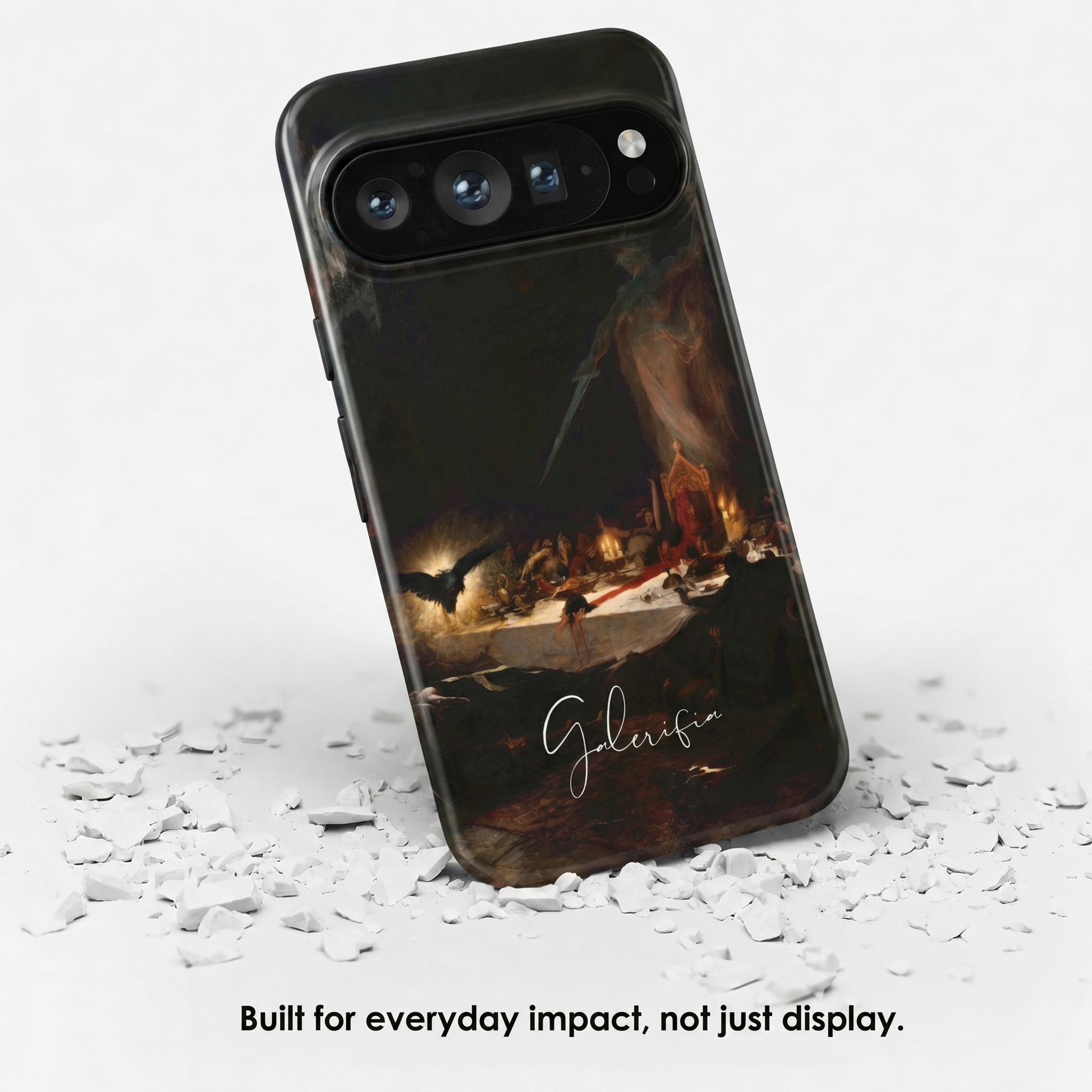 Angled view of The Black Mass by Martin van Maële tough Google Pixel case