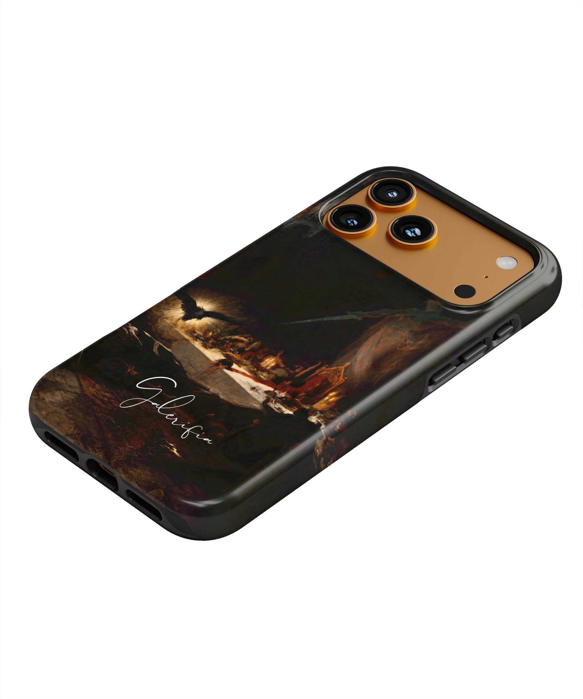 Premium fine art iPhone cases by Galerifia displayed as part of an everyday carry collection featuring dark gothic artwork.
