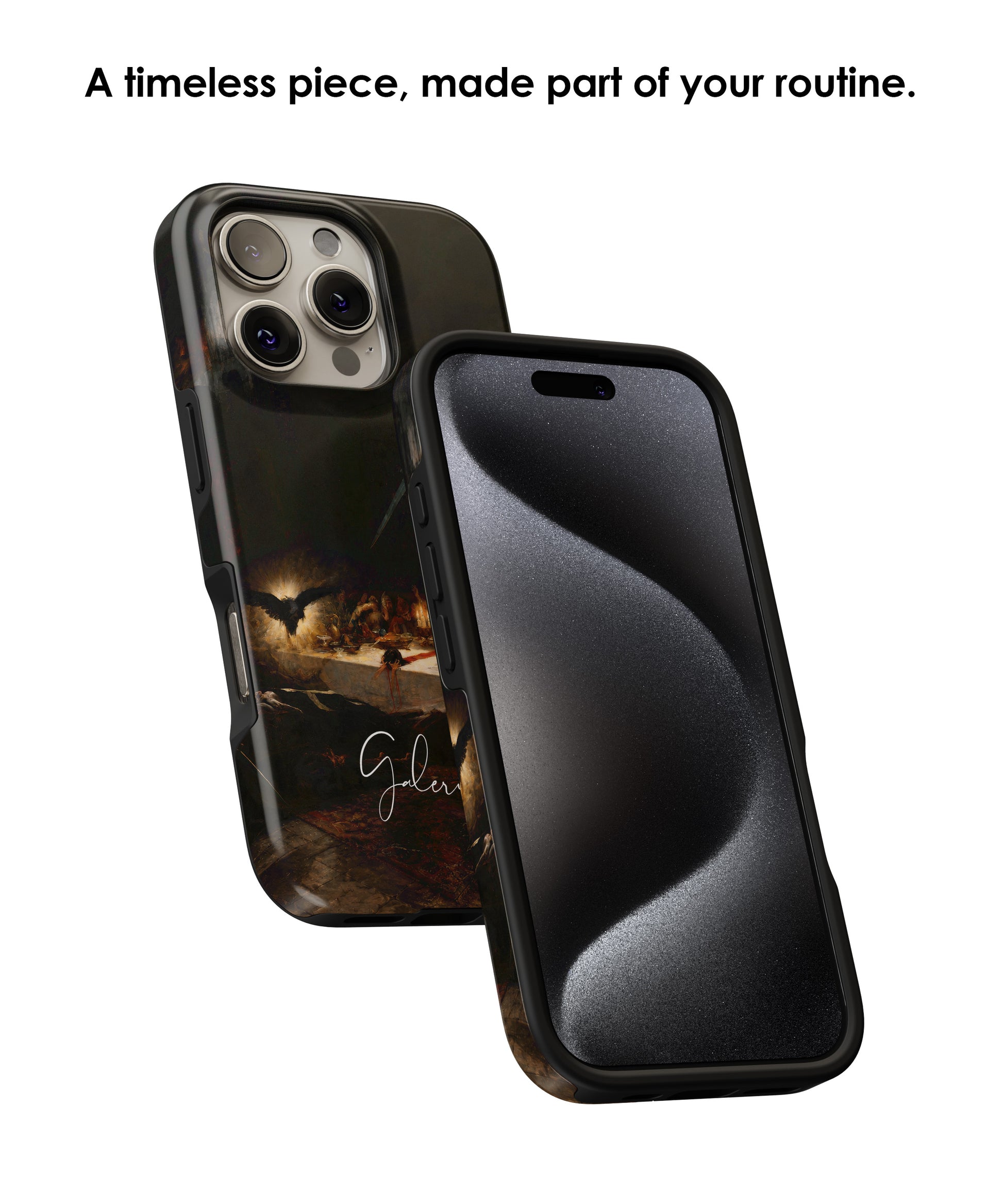 Lifestyle render of The Black Mass by Martin van Maële premium iPhone case designed for everyday protection by Galerifia.