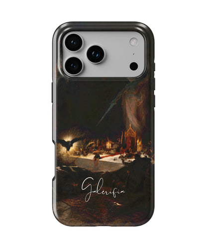 Front view of The Black Mass by Martin van Maële fine art iPhone case featuring dark occult artwork by Galerifia.