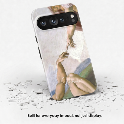 Angled view of The Creation of Adam fresco detail by Michelangelo tough Google Pixel case