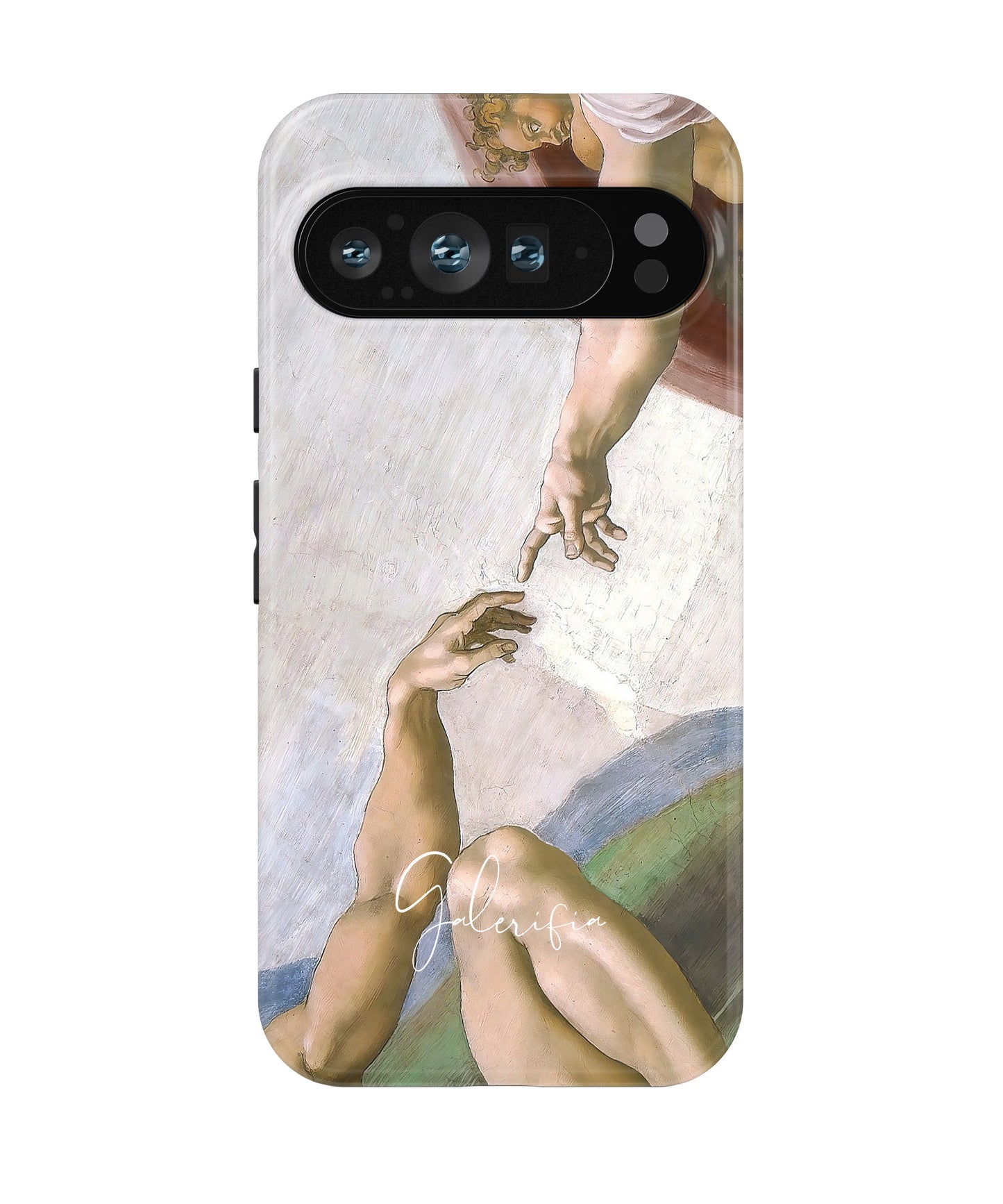 The Creation of Adam fresco detail by Michelangelo printed on a tough Google Pixel phone case front view