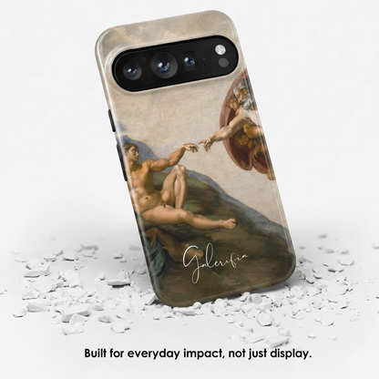 Angled view of The Creation of Adam by Michelangelo tough Google Pixel case