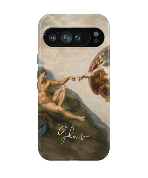 The Creation of Adam by Michelangelo printed on a tough Google Pixel phone case front view