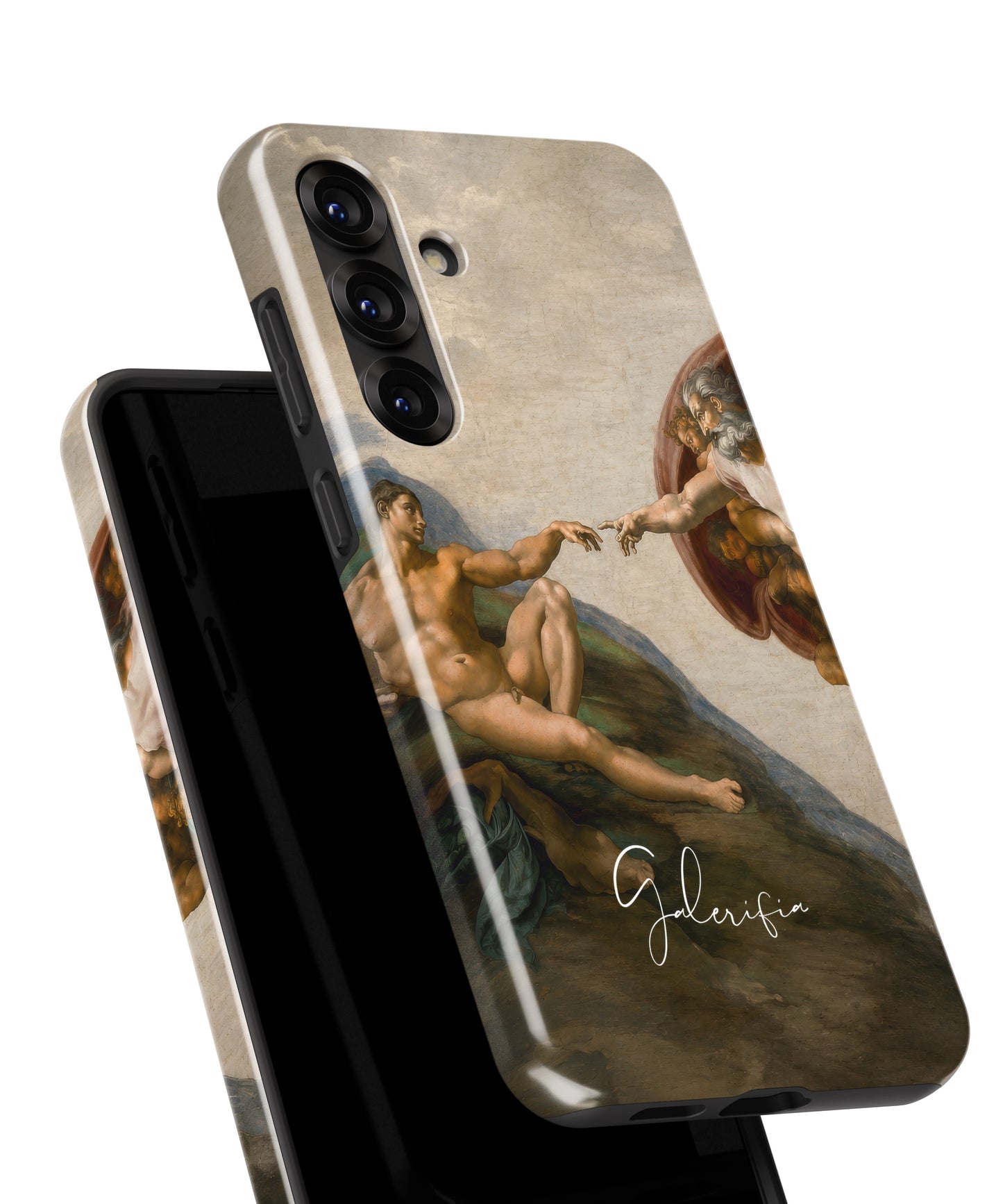 Close-up camera cutout view of The Creation of Adam by Michelangelo Samsung Galaxy phone case