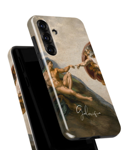 Close-up camera cutout view of The Creation of Adam by Michelangelo Samsung Galaxy phone case