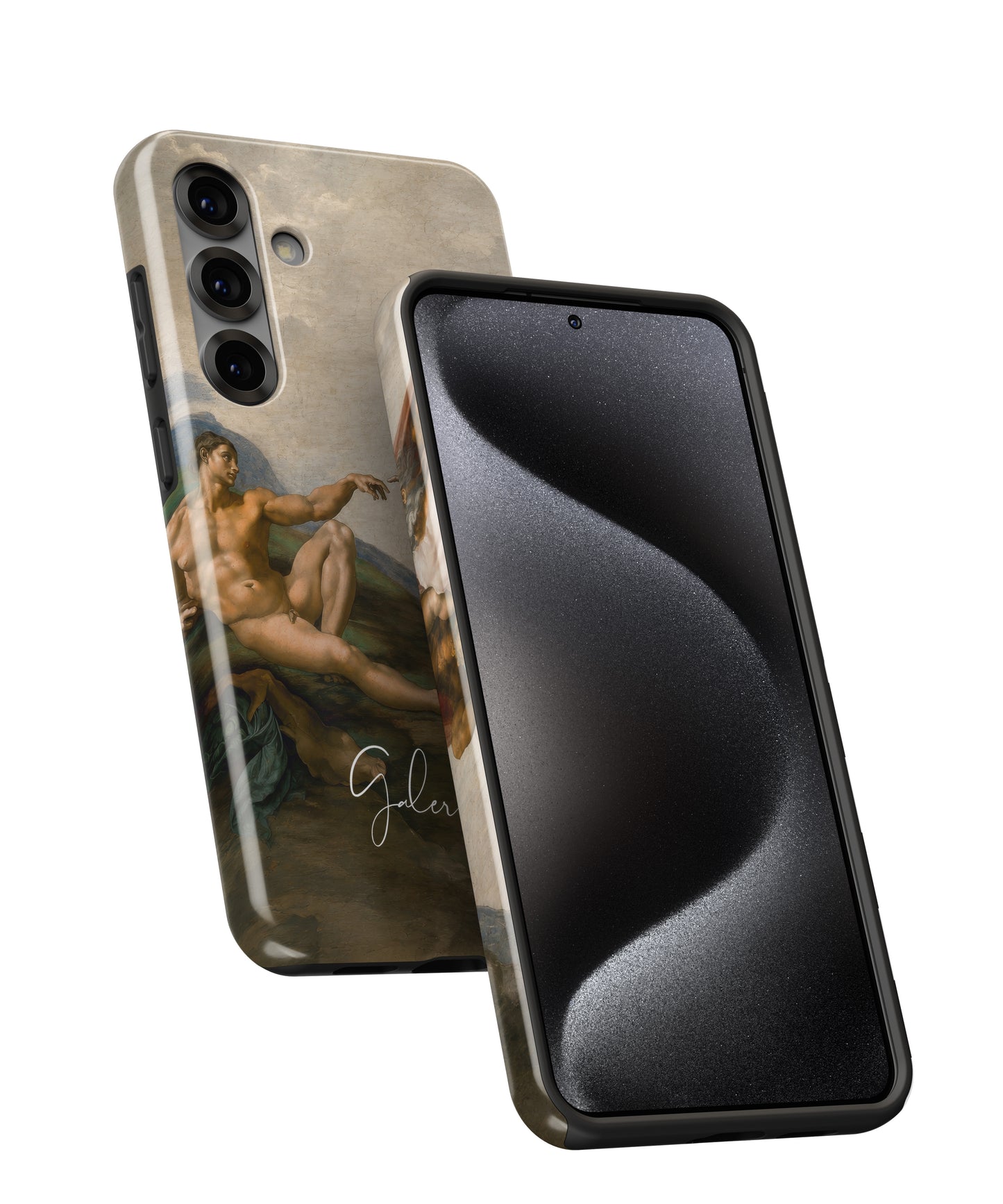 The Creation of Adam by Michelangelo printed on a tough Samsung Galaxy phone case front and back view 
