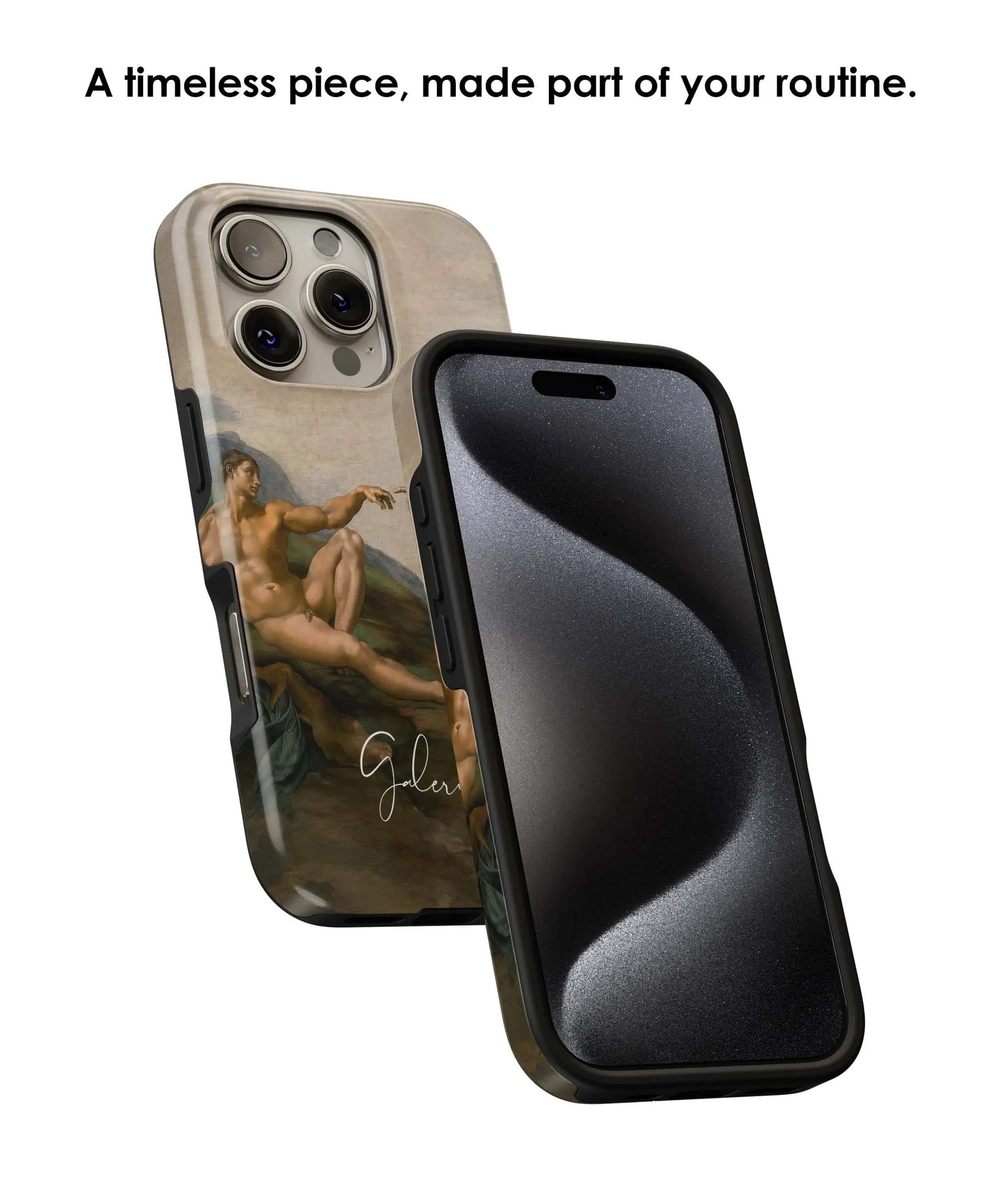 Lifestyle render of The Creation of Adam by Michelangelo premium iPhone case designed for everyday protection by Galerifia.