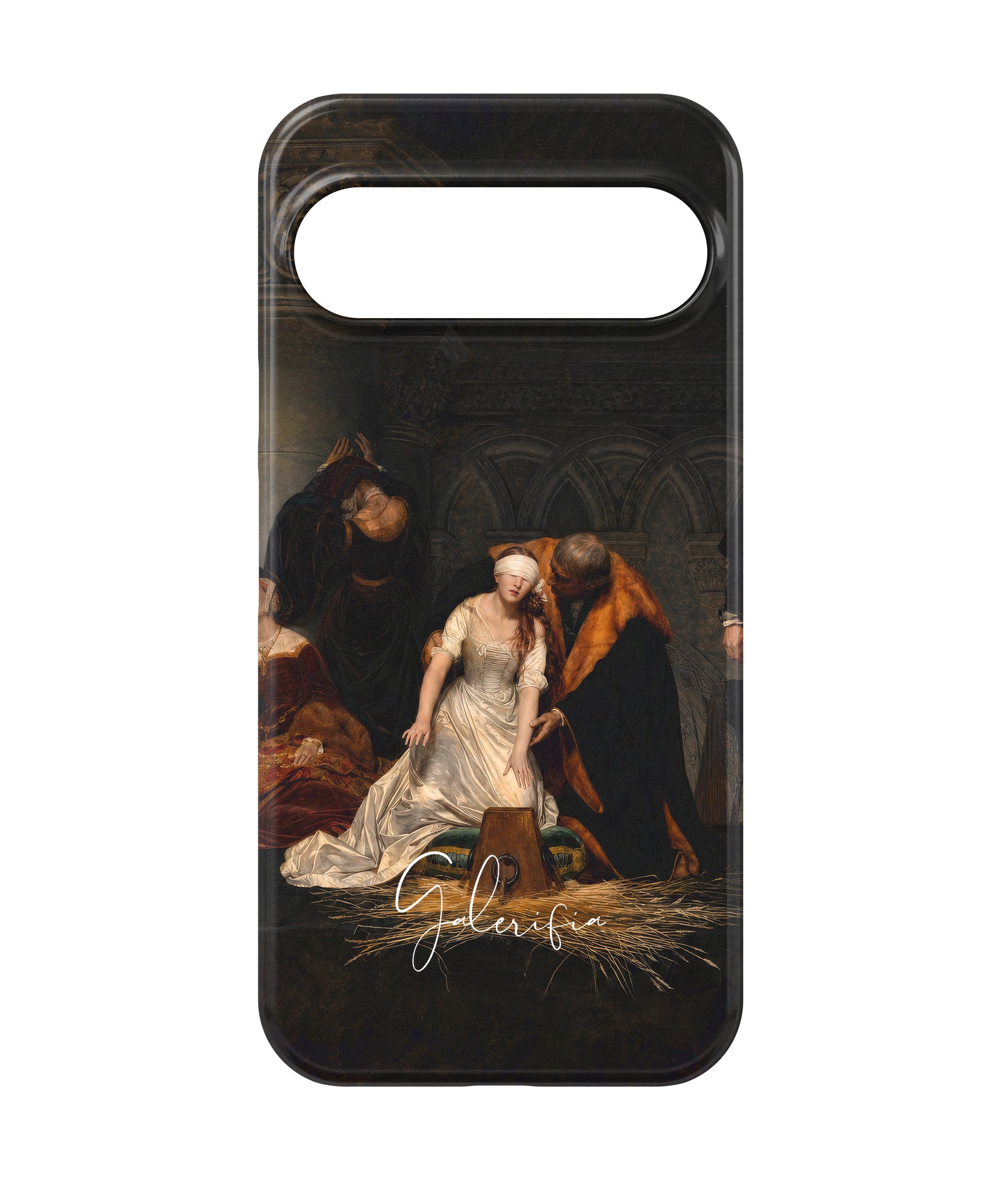 Close-up camera cutout view of The Execution of Lady Jane Grey by Paul Delaroche Google Pixel phone case