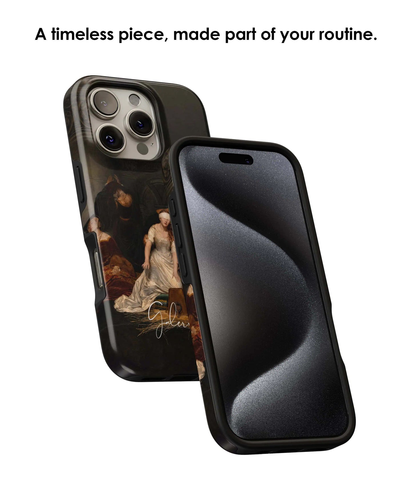 Lifestyle render of The Execution of Lady Jane Grey by Paul Delaroche premium iPhone case designed for everyday protection by Galerifia.