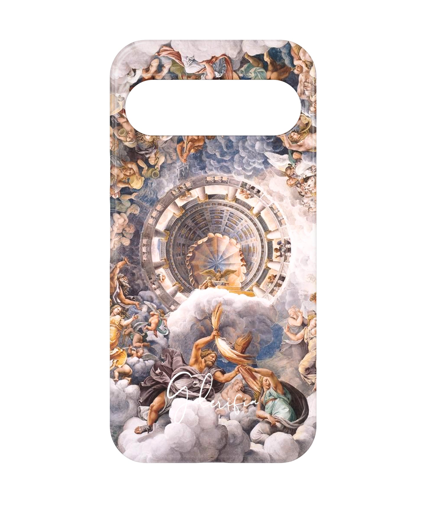Close-up camera cutout view of The Fall of the Giants by Giulio Romano Google Pixel phone case