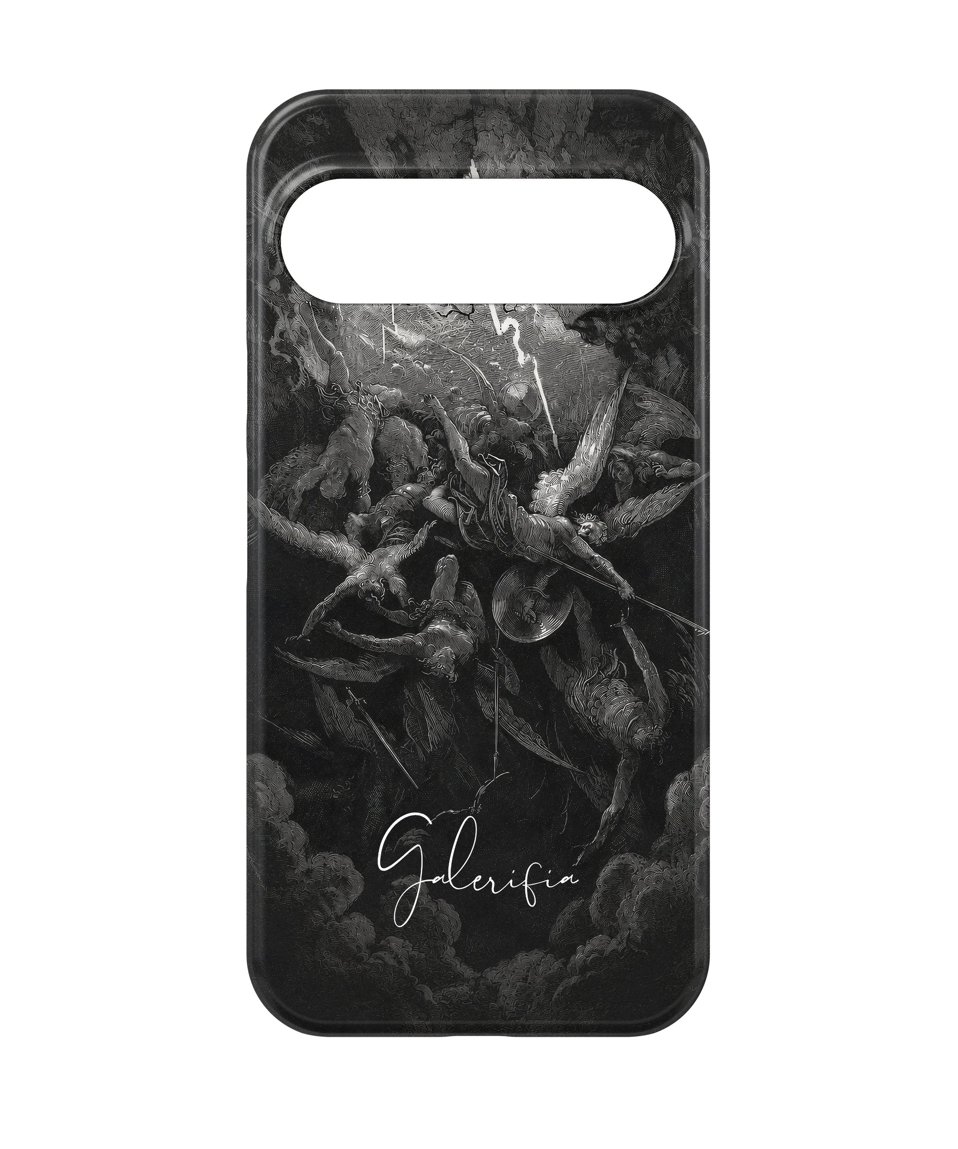 Close-up camera cutout view of The Fall of the Rebel Angels by Gustave Doré Google Pixel phone case