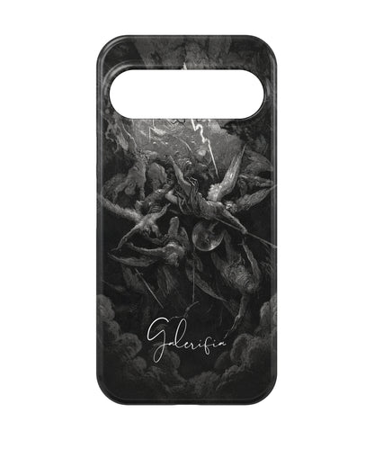 Close-up camera cutout view of The Fall of the Rebel Angels by Gustave Doré Google Pixel phone case