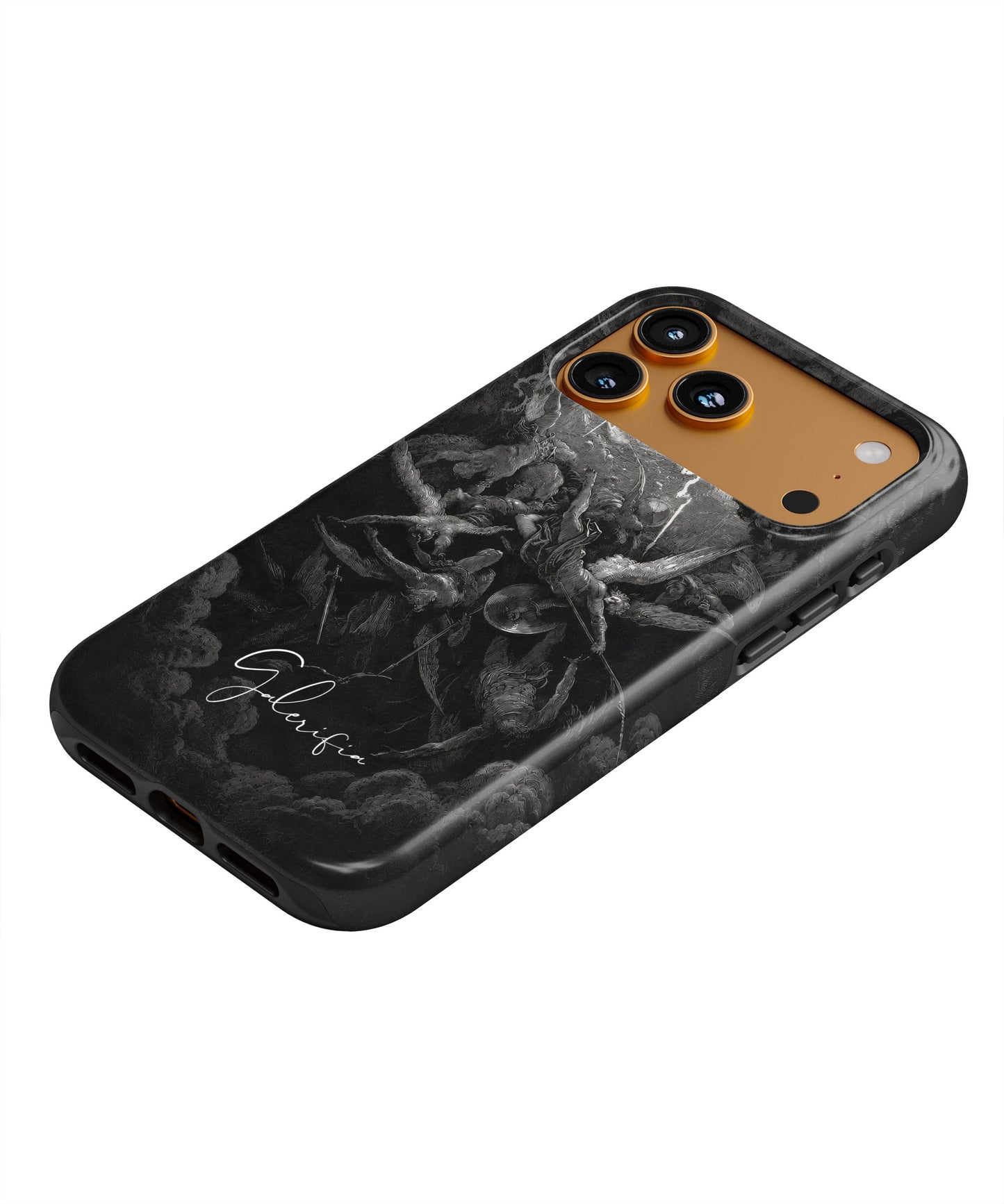 Premium fine art iPhone cases by Galerifia displayed as part of an everyday carry collection featuring dark classical artwork.