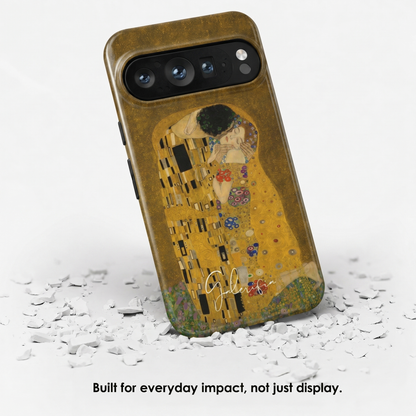 Angled view of The Kiss by Gustav Klimt tough Google Pixel case