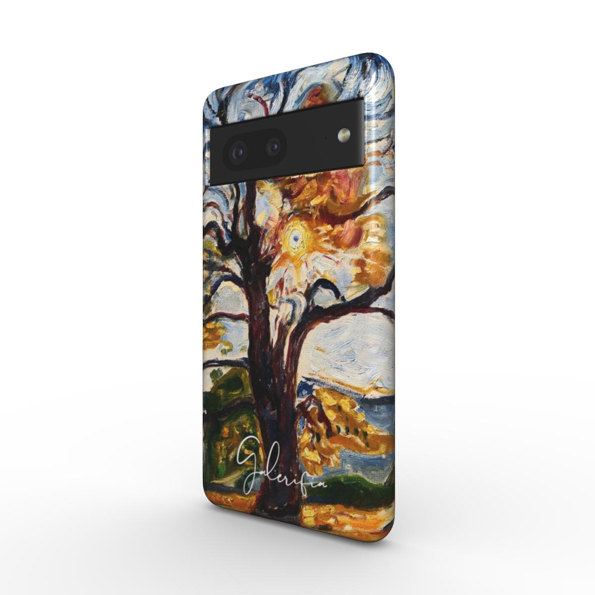 Side profile of The Oak Edvard Munch Google Pixel case showing slim protective edges