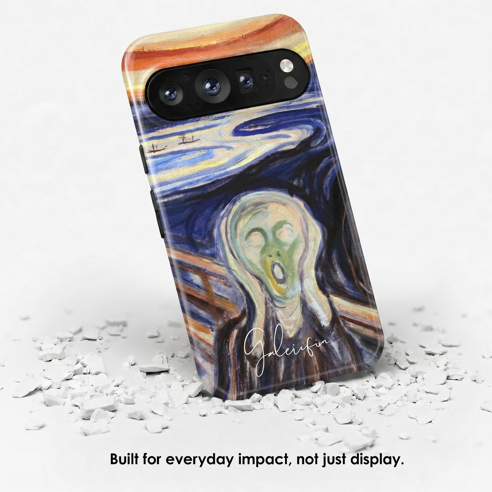 Angled view of The Scream by Edvard Munch tough Google Pixel case